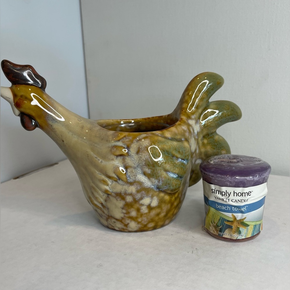 Yankee Candle Rooster / Hen Glazed Pottery Votive Holder Farmhouse